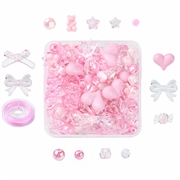 DIY perlesæt inkl. snor. 13 designs i pink nuancer m.m. 180 dele